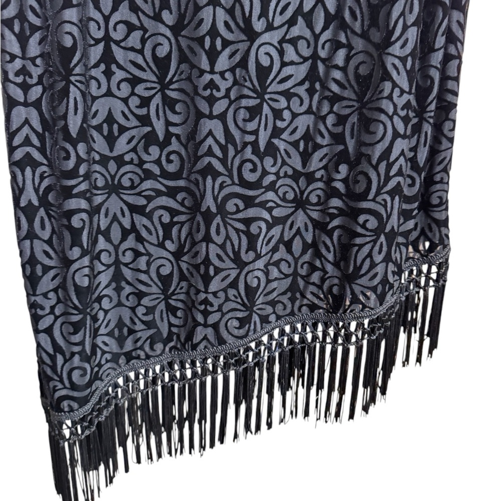 Style & Co. Black Velvet Burnout Sleeveless Sheath Dress with Tassel Fringe - Picture 7 of 8